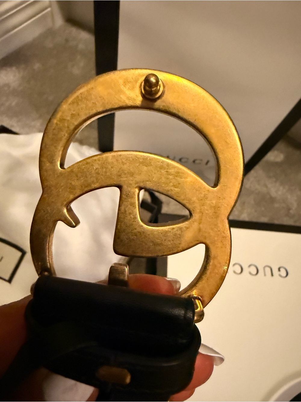 Gucci Double G Gold Buckle Black Leather Belt - Picture 8 of 10